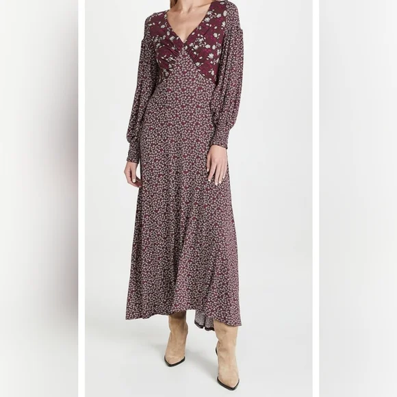 Free People Love Story Maxi Dress Women's Size Large Raisin Purple Multi - Picture 6 of 16